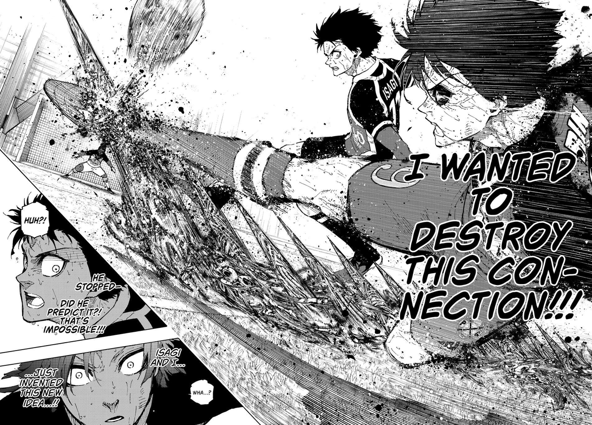 Pocajong's tweet photo. Rin being able to not only mark and lock up Isagi properly but to also stop a Kaiser Impact is fucking crazy man #BL289 #bluelock289 https://t.co/ygyPzMzBVK