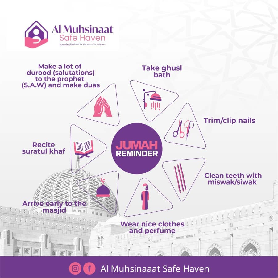 Almuhsinaat's tweet photo. Jummah Mubarak! ✨ Let's read Surah Al-Kahf, send abundant Salawat on the Prophet ﷺ, and give charity, even if it's a smile. 😊 #JummahMubarak #BlessedFriday #DayOfGathering https://t.co/0calArMu13