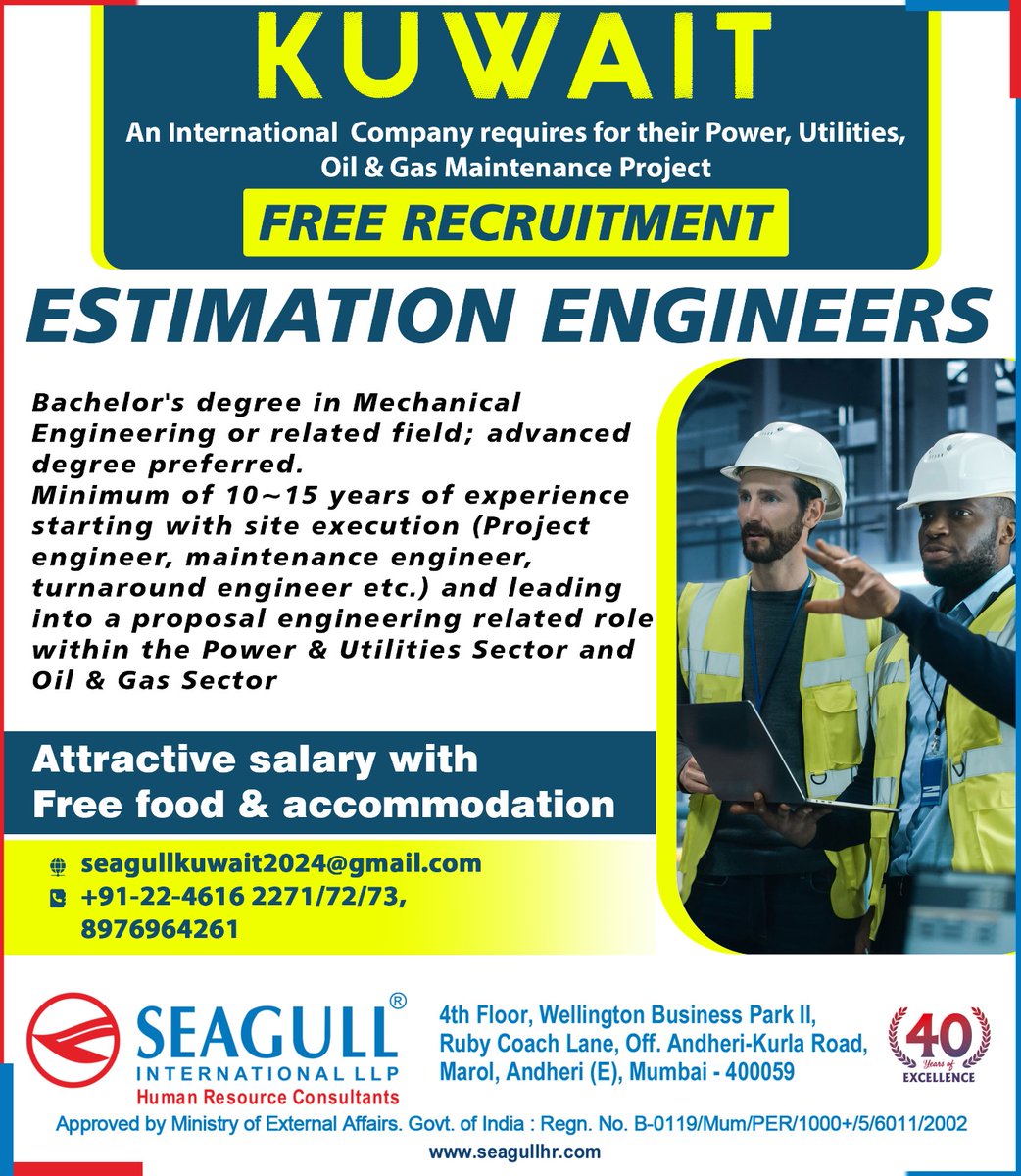 hrd1_seagull's tweet image. 🇰🇼Kuwait Jobs
✔Free Recruitment 
📍Location - Mumbai 
. 

.

.
#kuwaitjobs #seagull #estimationengineer #oilandgas