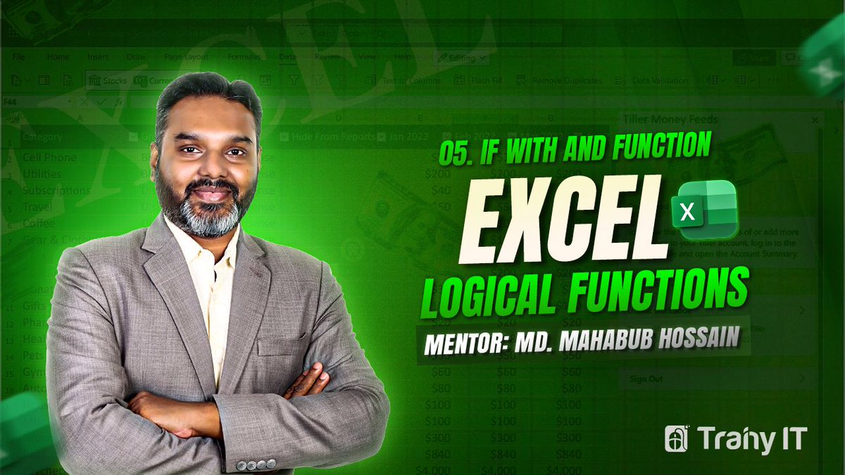 trainyit's tweet image. Excel-এ IF with AND (Logical) Function শিখুন সহজে! 💡✨
একাধিক শর্ত সবগুলো সত্য কিনা তা যাচাই করে সিদ্ধান্ত নিতে IF এবং AND Function একসাথে ব্যবহার করুন। 🚀
#exceltips #ifwithandfunction #logicalfunctions #banglalearning #microsoftexcel #smartexcel