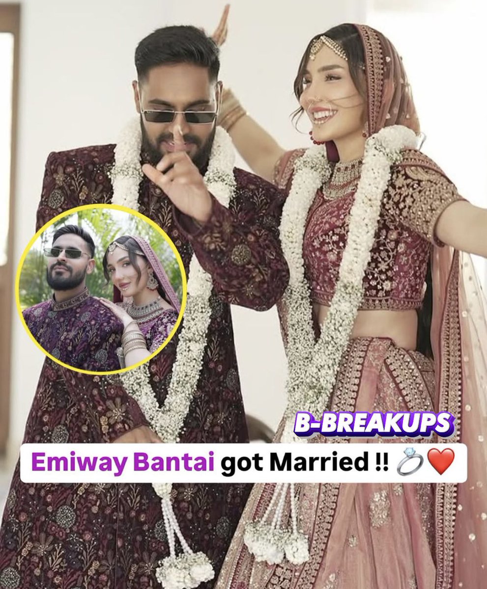 B_Breakups's tweet photo. Big congratulations to the newlyweds! 🎉 Rapper Emiway Bantai and Swalina just tied the knot! 💍 Wishing you both a lifetime of love and happiness! ❤️  #EmiwayAndSwalina  #bbreakup https://t.co/Zr06r1UVHQ