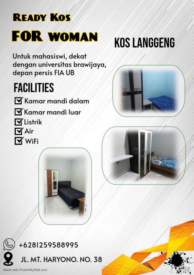anakimoed's tweet photo. @ubsansfess @polteksoehatwt
INFO KOS PUTRI
Dekat dengan kampus polinema dan UB
Fasilitas :
1. Mesin cuci
2. Wifi
3. Parkiran Motor
4. Jemuran
5. Kulkas
6. Dapur bersama
Anda berminat untuk join kost kami? 
Hubungi WA yang tertera pada poster kami 🤗
#infokosmalang https://t.co/Ajj5008O4i