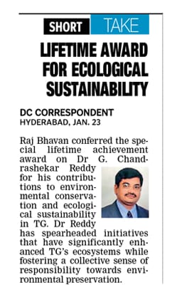 Telangana Raj Bhavan honors Dr.G.Chandrashekar Reddy, IFS, VC&amp;MD with the Special Lifetime Achievement Award for his exceptional contributions to environmental conservation and ecological sustainability throughout the state.🌿🏆 #Telangana #EnvironmentalConservation