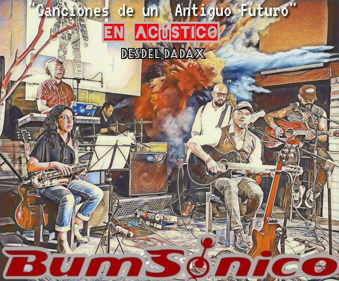 bumsonico's tweet photo. Sesión Acústica titulada   "Canciónes de un Antiguo Futuro"
llevada acabo en "Dada X"
En esta Sesión BumSonico es:
Blanquel- Sax
Pacha- Caja de Musica 
Tony -Bajo y Coros .
Eric -Guitarra y coros 
Walas -Bateria y coros 
EdPaladin- Guitarra y Voz. https://t.co/yX0fFvilPC