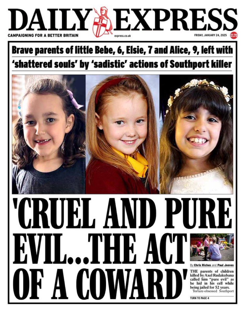 With the exception of the Mail and the Independent every national paper has led with the pictures of the little girls - not their killer. That’s as it should be &amp; will be appreciated by the families.  Deny sadistic killers the notoriety they crave.