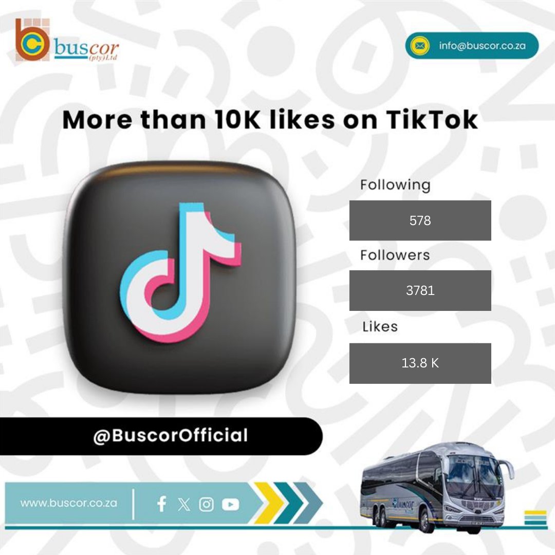 We have more than 10K likes on our TikTok account, this wouldn’t have been possible without your support. For those who don’t know of our TikTok account, its <a href="/BuscorOfficial/">Buscor Official</a>. Please follow us to see updates.  

#TikTokAccount #FollowUs #Gratitude #TravelWithBuscor #Buscor