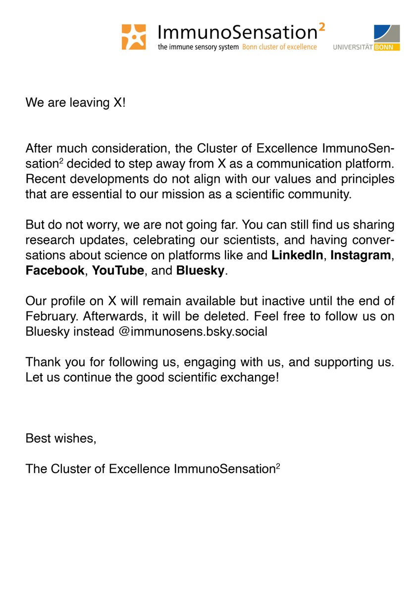 We are leaving X! #eXit

Please read the statement below and make sure to follow us on other platforms like Bluesky at immunosens.bsky.social 🦋

#socialmedia #science #community