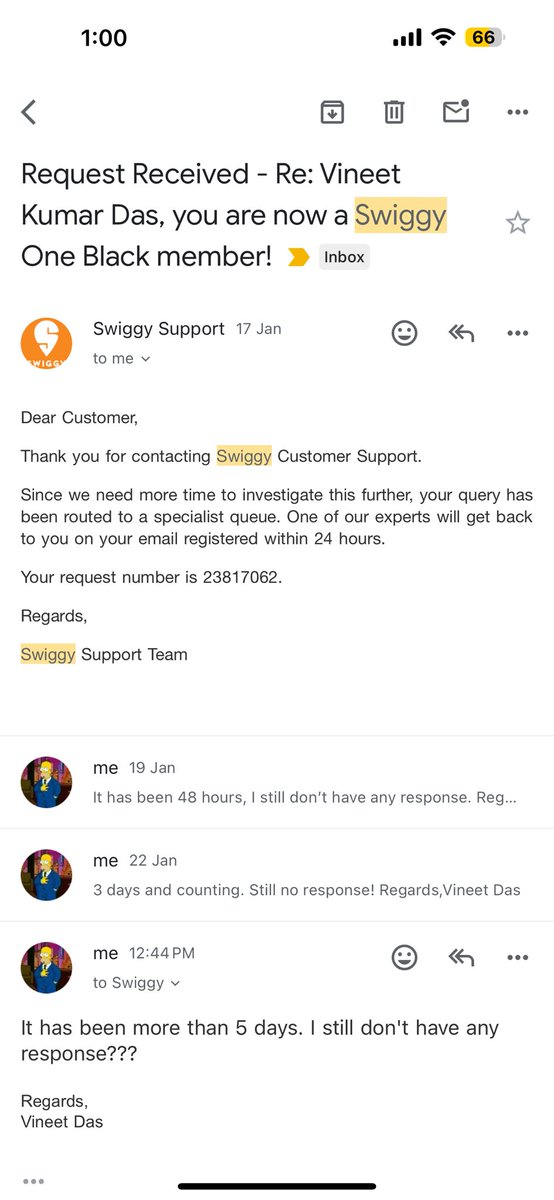 vineetkdas's tweet photo. @Swiggy @SwiggyCares have been cheating customers. Expired my membership without my consent and not even refunding my money. Said they will come back in 24 hours and I have been following for a week now and there is no response. https://t.co/F1bVKkLNiE