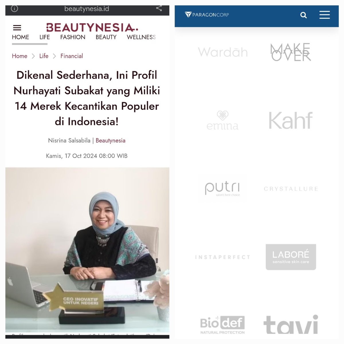AfOrchita's tweet photo. @tanyarlfes Ibu ini dongg, foundernya Paragon corp. Mana brandnya bagus2, engga flexing. https://t.co/0ewyK46oWR