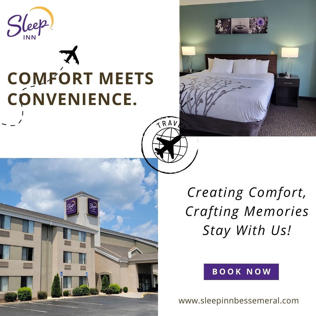 SleepInnHelena's tweet photo. 🌞 Recharge at Sleep Inn Bessemer! Enjoy modern rooms, free breakfast, and a prime location near top attractions.
📍 Book now: https://t.co/L2xEN9BY8N
#BessemerHotels #StayComfortable #ExploreAlabama https://t.co/YNlYzYZOlz