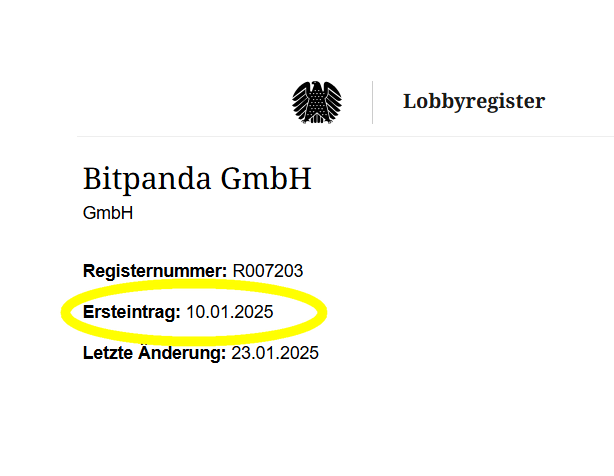 ▶️ Am 10. Januar trägt sich der Krypto-Broker #Bitpanda ins Lobbyregister ein 
▶️ Am 15. Januar spendet Bitpanda insg. 1,75 Mio. € an CDU, SPD, FDP, CSU
▶️ Am 23. Januar trägt Bitpanda im Lobbyregister nach, Gespräche mit MdBs, BReg &amp; "weiteren Entscheidungsträgern" zu führen 🧵