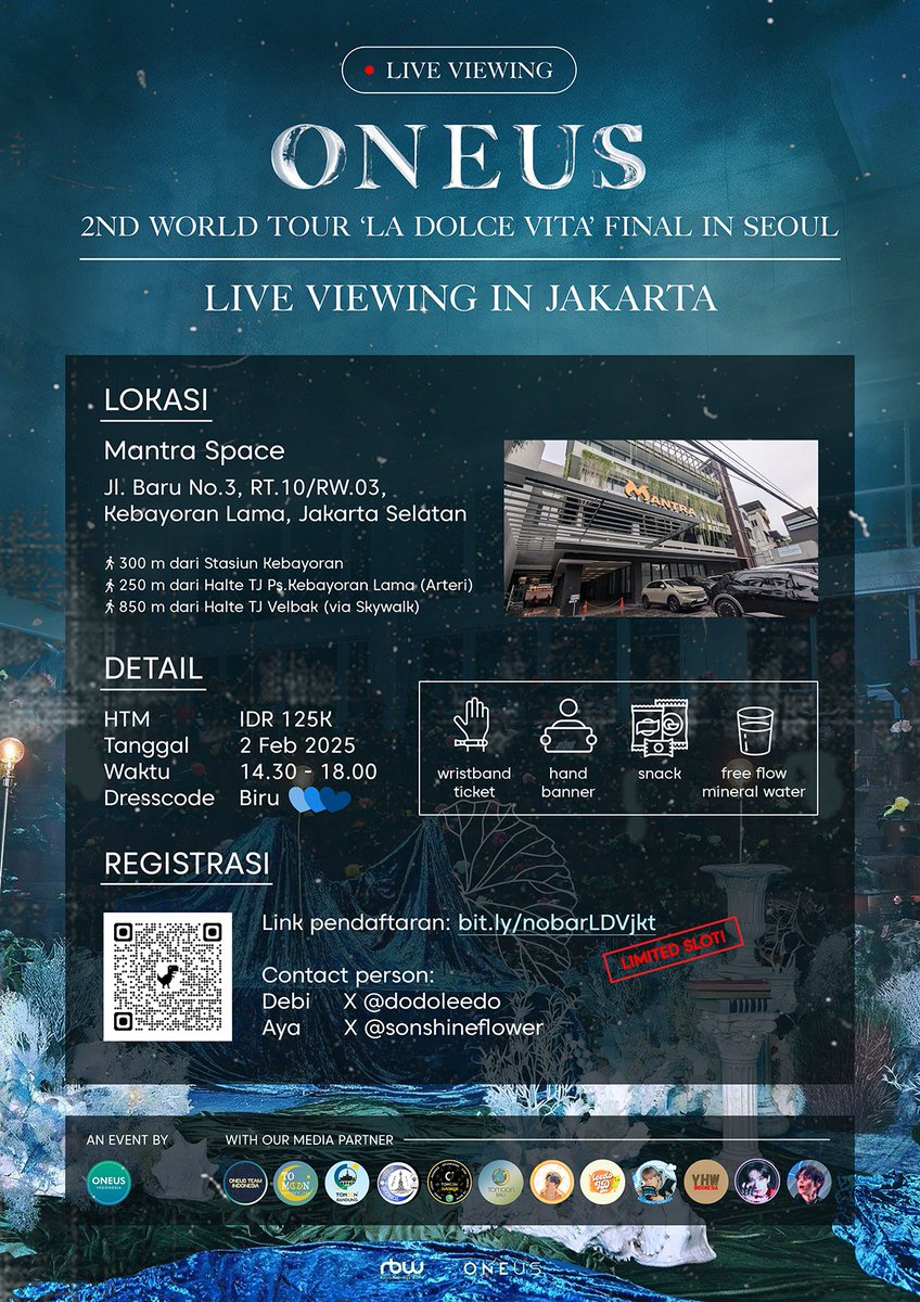 LeeSeohoID's tweet photo. 📽️ Nobar ONEUS 'La Dolce Vita' In Seoul 📽️ 

📢 Registrasi Dibuka!

Detail event:
🗓️ 2 Februari 2025
🏡 Mantra Space
🗺️ Jl. Baru No.3, RT.10/RW.3, Kebayoran Lama, Jakarta Selatan 
🔍 https://t.co/2QY1uZ42Nf
⏰ 14.30-18.00
💵 HTM 125k (inc. goodies, snack) https://t.co/gk0zYXLCbz