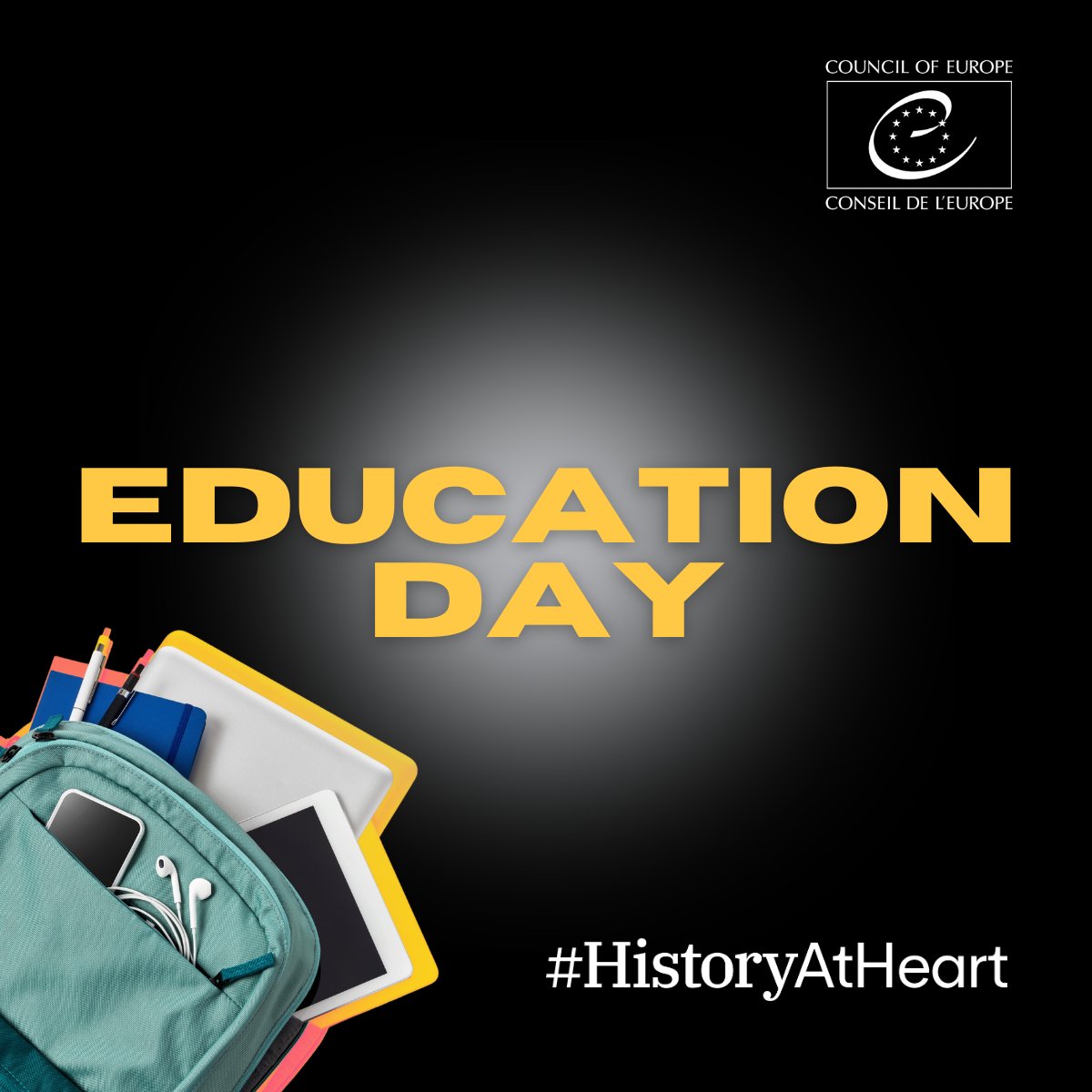 CoE_History's tweet photo. Here at the Council of Europe, we hold #LearnersFirst when it comes to #history #education.

We wish all #students, their #teachers and #parents a happy #EducationDay!

#HistoryAtHeart
#LearnConnectEngageThrive https://t.co/YJ7fXLZpD6
