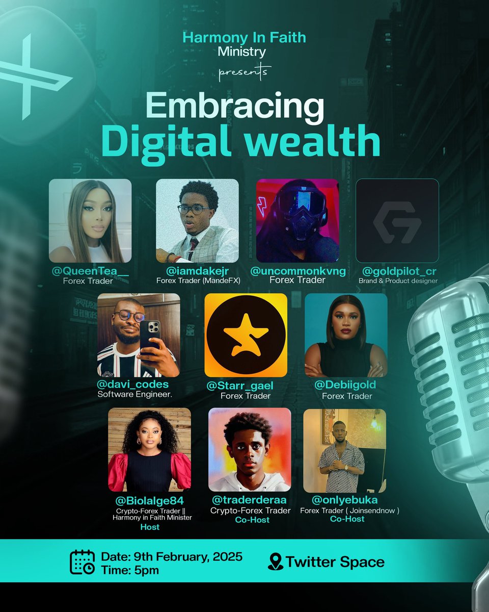 Embracing Digital Wealth: Shifting Perspective for a Brighter Future.  

Meet our Resilient/Successful Speakers at our upcoming coming event. 
<a href="/QueenTea__/">ICTQUEEN</a> <a href="/iamdakejr/">I AM DAKE JR</a> <a href="/uncommonkvng/">Uncommon ×͜× ⚡️</a> <a href="/Starr_gael/">Starr🌟</a> <a href="/traderderaa/">Trader Dera 🎗️</a> @onlyebuka <a href="/Debiigold/">STARGIRL</a> <a href="/davi_codes/">David Oladele</a> <a href="/goldpilot_cr/">Design Duke</a>
