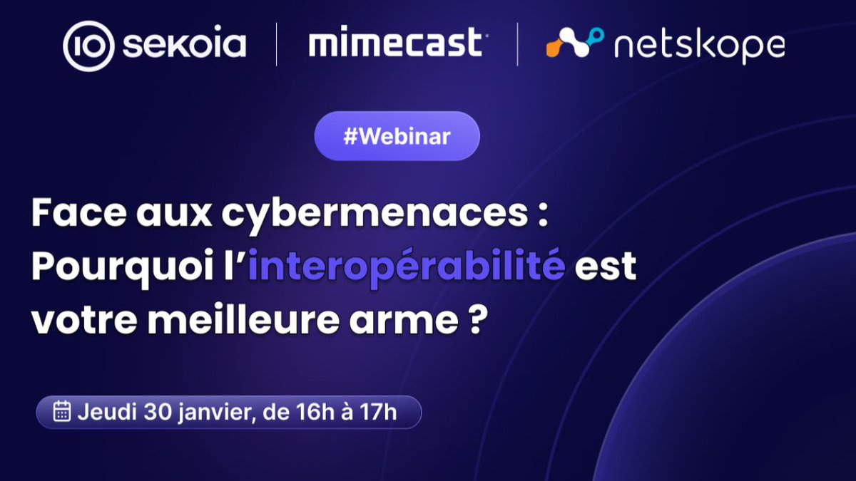 #ActuDeNosLabellisés ✨ l <a href="/sekoia_io/">Sekoia.io</a> vous donne rdv le 30/01 à 16h pour son webinar. Au programme : 
🔁 Consolidation des alertes dans une plateforme #SOC unifiée
🔍 Études de cas sur les menaces actuelles #phishing #quishing

👉 Inscription : go.sekoia.io/Inscription_Mi…