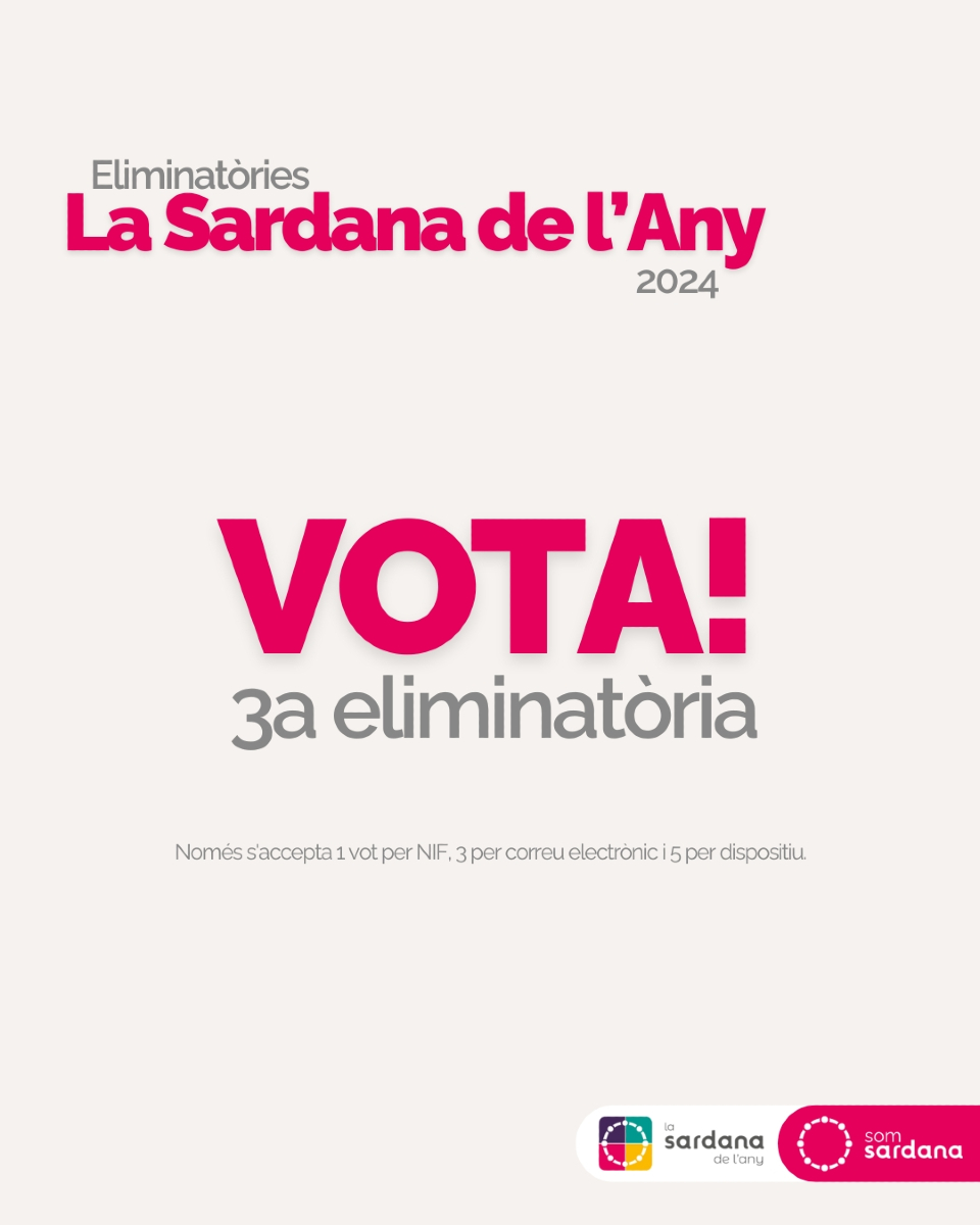 somsardana's tweet photo. 🗳️ Vota!
Aquest cap de setmana, les sardanes que es disputen la 3a eliminatòria de #LSDA24 són:
📌 ESPERIT LLIURE, Marc Timón
📌 GUIXOLÀNDIA, Antoni Mas Bou
📌 DE SIDILLÀ A SANT LLORENÇ, Lluís Bofill
📌 DOS LLEGATS PLENS D'IL·LUSIONS, Pau Coma
🔗 Vota a https://t.co/6Jj5li6E1O https://t.co/IBDmk8XpLZ
