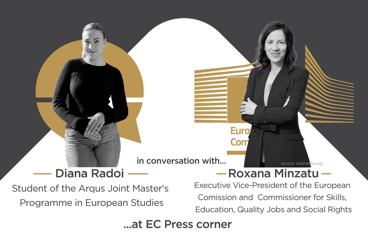 ArqusAlliance's tweet photo. ๐ Today, Diana Radoi, a @CanalUGR student in the
#ArqusJointMastersProgramme in #EuropeanStudies, is representing #Arqus at a press corner with @EU_Commission Executive Vice-President @RoxanaMinzatu in Brussels.
ย #EuropeanDegree
Read more: https://t.co/jURAqzm4zQ https://t.co/OfvJ8E2JPk