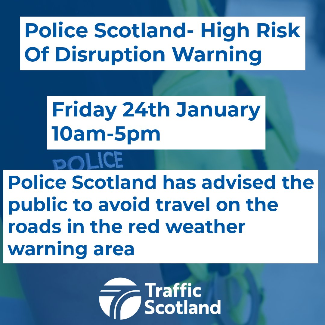 🚨 Police Scotland Travel Warning🚨 

<a href="/PoliceScotland/">Police Scotland</a> has advised the public to avoid travel on the roads in the red weather warning area today🔴 

Always consider the consequences of driving when there is a warning to avoid travel❗ 

bit.ly/4htR80E