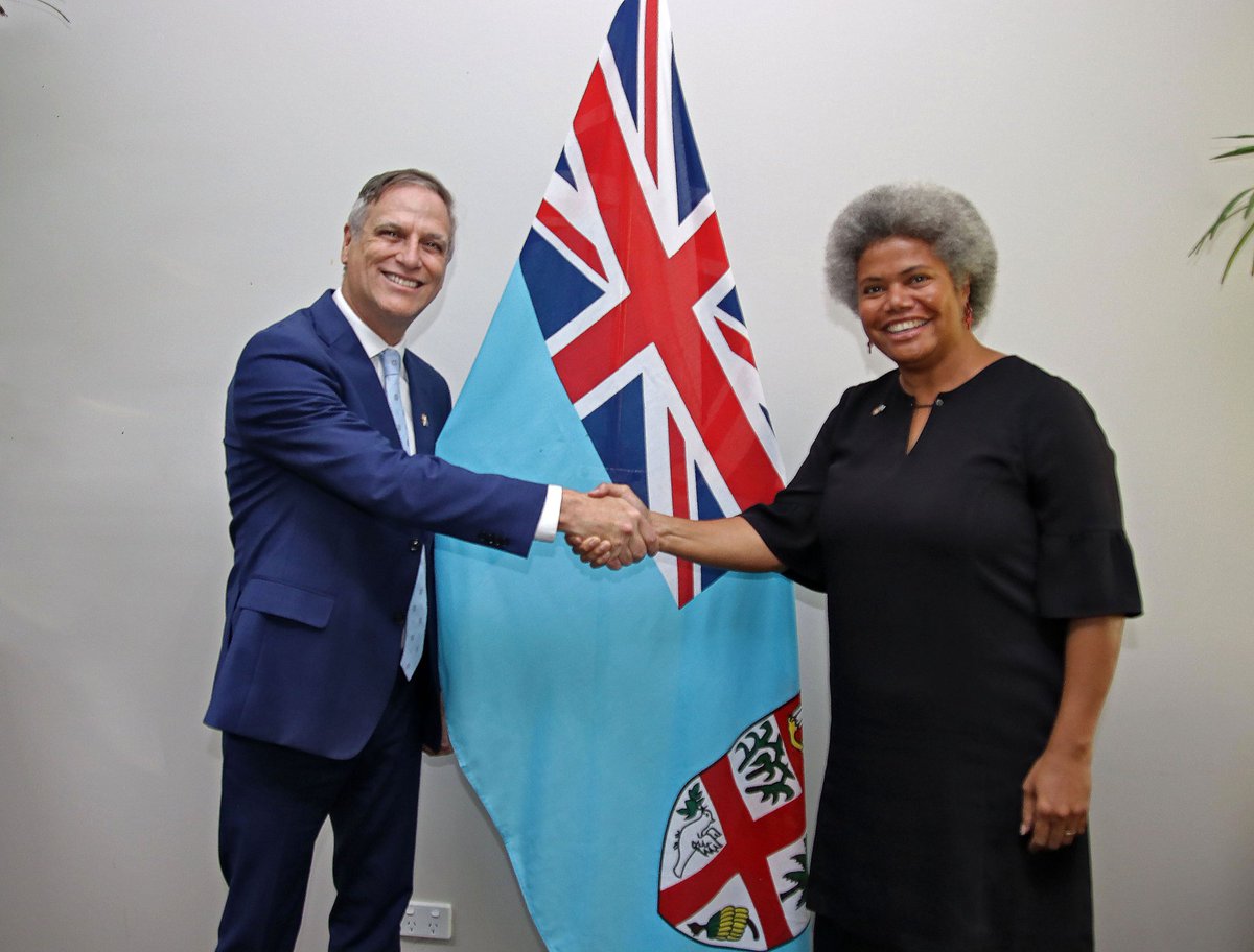 Fiji_MFAET's tweet photo. The Assistant Minister for Foreign Affairs, Hon. @lenoraqfj, was honored to receive a courtesy call from the newly appointed Non - Resident High Commissioner of Canada to Fiji, His Excellency Mr. Keith Smith. 🇫🇯🤝🇨🇦 Canada aims to expand #economic &amp; #trade cooperation with Fiji. https://t.co/87NG2uqtmH