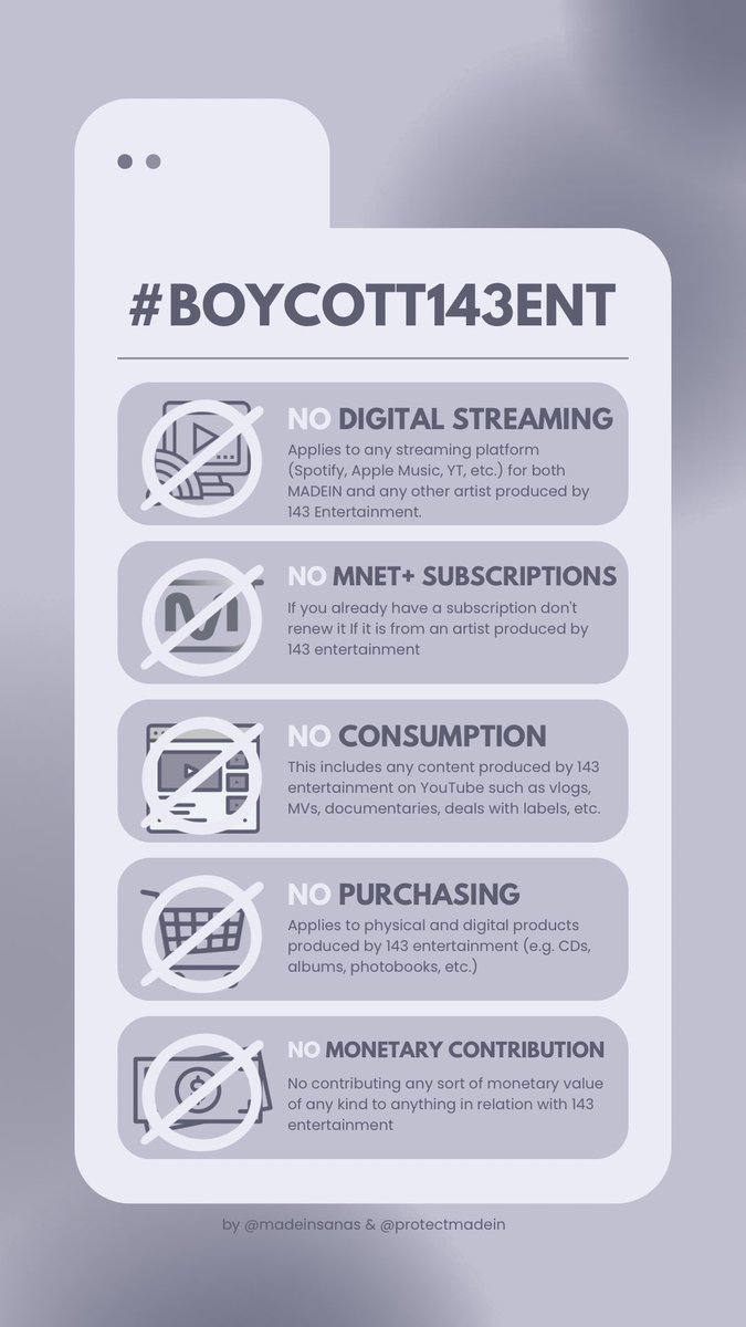 protectmadein's tweet image. Following the recent confirmation of a new comeback for MADEIN under 143 Entertainment, we feel it is crucial to reaffirm our commitment to the ongoing boycott. 

The company has consistently failed to address our concerns regarding the safety of the members and has remained…