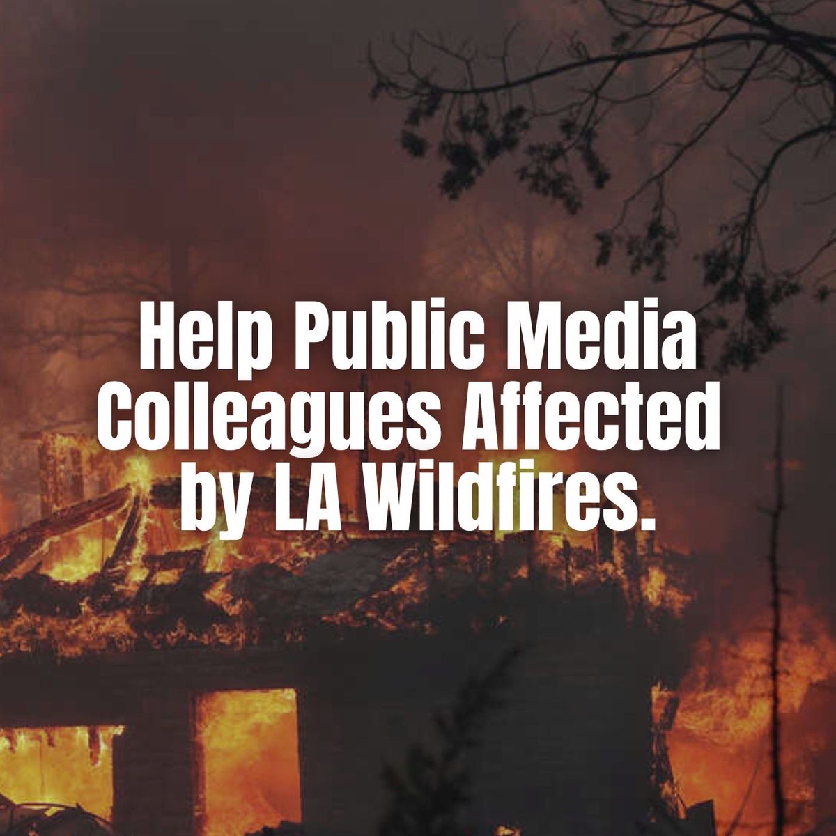 PubmediaWIL's tweet photo. Public media leader Israel Smith created a GoFundMe to support Los Angeles public media professionals devastated by recent wildfires, benefiting Station Resource Group Inc. Donate here: https://t.co/LWmRV7jvOi https://t.co/R3vMwyDDuw