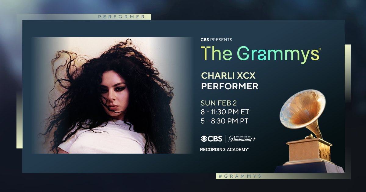 RecordingAcad's tweet photo. .@Charli_xcx takes the 67th #GRAMMYs stage on Feb. 2nd at 8 PM ET / 5 PM PT on @CBS and @paramountplus. 

This year's show will be dedicated to wildfire relief, pay tribute to first responders, and honor Los Angeles' resilience: https://t.co/uXzRkxXpqM https://t.co/8tPESQENqN