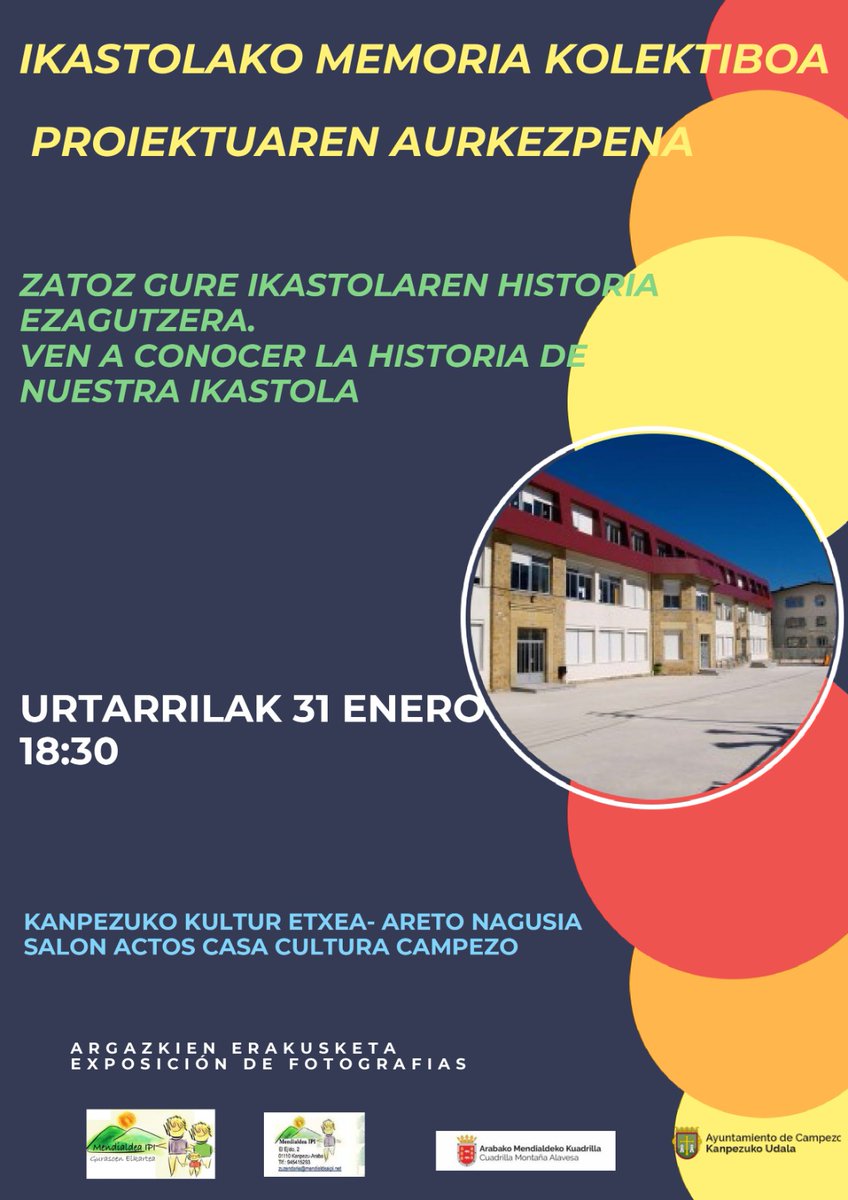 Ikastolako memoria kolektiboa proiektuaren aurkezpena.
Urtarrilak 31 Enero 
Kanpezuko Kultur etxean
<a href="/mendialdeaipige/">MENDIALDEA IPI GE-AMPA</a> #euskera