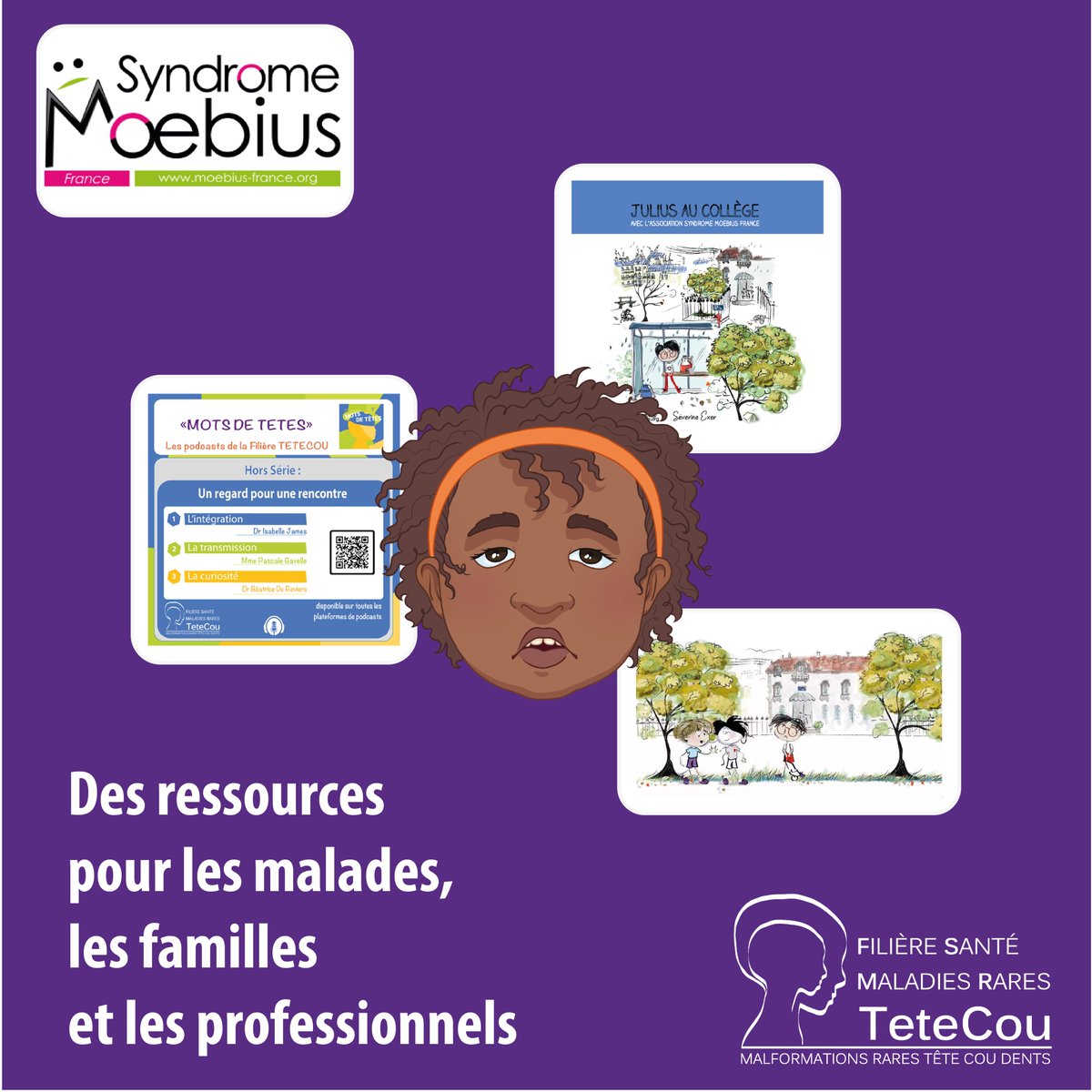 🎉Aujourd'hui, c'est la journée internationale de sensibilisation au syndrome de #Moebius. 
Derrière ce syndrome limitant les expressions du visage ☺️, des personnes au grand coeur avec un sourire intérieur.
Plus d'infos 👉🏼 bit.ly/3PUTmdD
#maladiesrares #moebiussyndrome