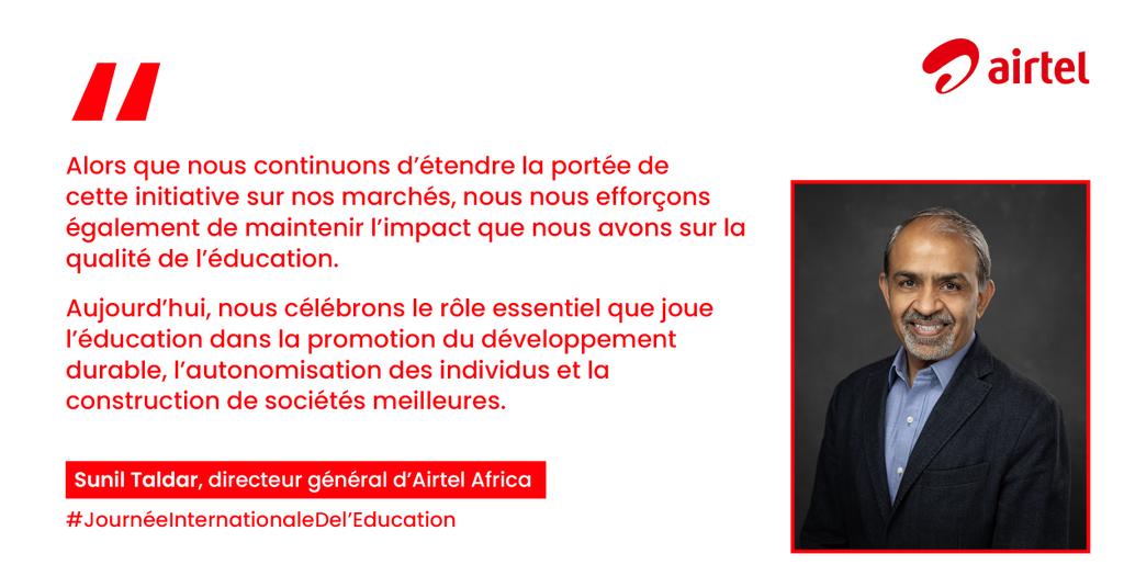 L’éducation de qualité est un élément fondamental du développement de l’Afrique, qui est nécessaire pour stimuler les économies locales, sortir nos communautés de la pauvreté et donner aux jeunes les moyens de devenir de futurs dirigeants audacieux de l'Afrique.
#AirtelAfrica