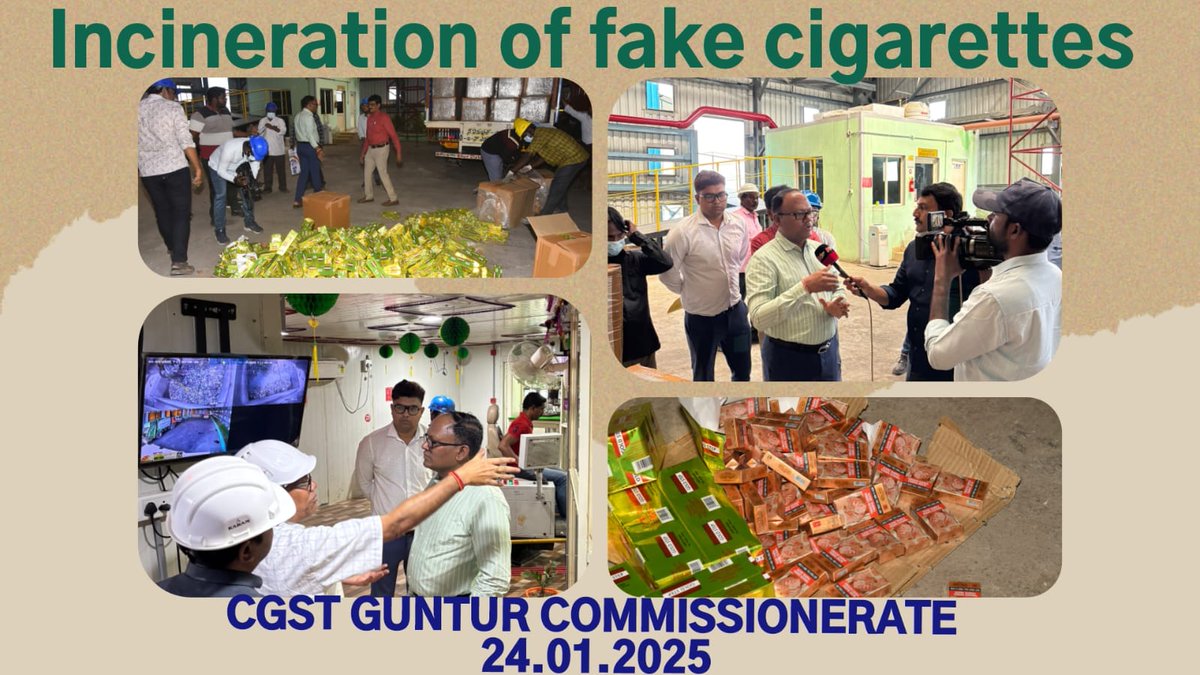 CGST_Guntur's tweet photo. Protecting public health & revenue! Guntur Central GST Commissionerate destroys 57 lakh illegal cigarette sticks worth Rs.2.73 cr. under Drug Disposal Special Campaign, which are not adhering to the COPTA 2003.
@FinMinIndia
@cbic_india
@Cascadeglobal
#FinMinIconicWeek https://t.co/ZVfrqMCrgn