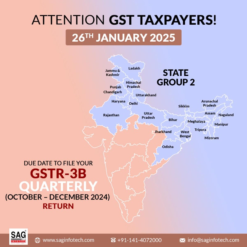 gsthelpline's tweet photo. Attention GST Taxpayers!
Today is the last Date to file your quarterly GSTR-3B return for October – December 2024 for Group-2 State.
#gstr3b #gstr3breturn #quarterly #stategroup2 #duedate #GSTReturnFiling #quartelyfiling #GST #taxpayers