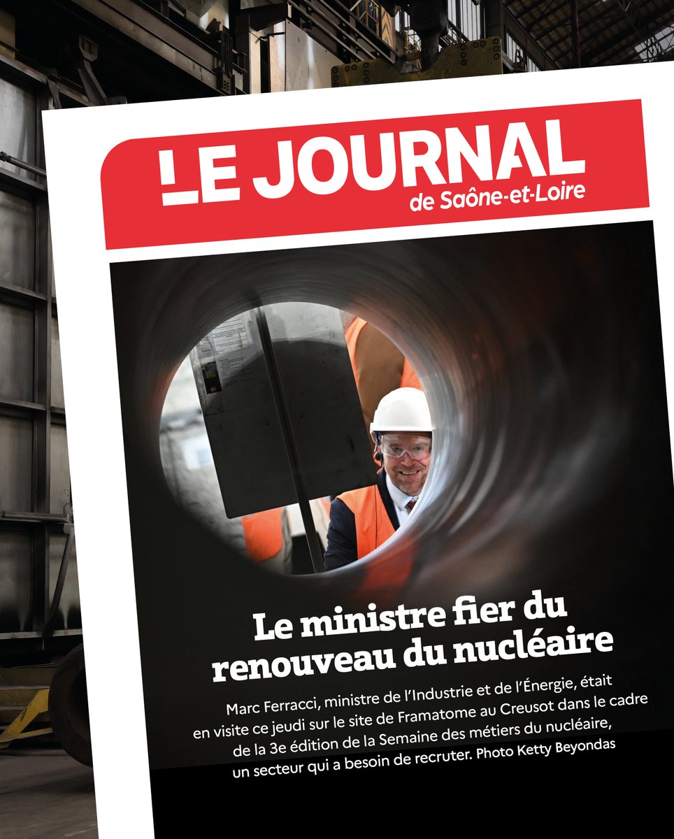 FerracciMarc's tweet photo. Pour lancer la semaine des métiers du nucléaire, je me suis rendu au Creusot. 

Après une visite chez @Framatome_, j’ai eu le plaisir d’échanger avec les élèves et étudiants du lycée Léon-Blum, futurs talents d’une filière d’avenir qui recrute. 

Retrouvez l'article du journal de Saône-et-Loire. @lejsl 

https://t.co/W2Z0fW0ztH