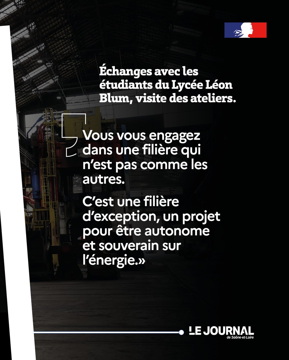 FerracciMarc's tweet photo. Pour lancer la semaine des métiers du nucléaire, je me suis rendu au Creusot. 

Après une visite chez @Framatome_, j’ai eu le plaisir d’échanger avec les élèves et étudiants du lycée Léon-Blum, futurs talents d’une filière d’avenir qui recrute. 

Retrouvez l'article du journal de Saône-et-Loire. @lejsl 

https://t.co/W2Z0fW0ztH