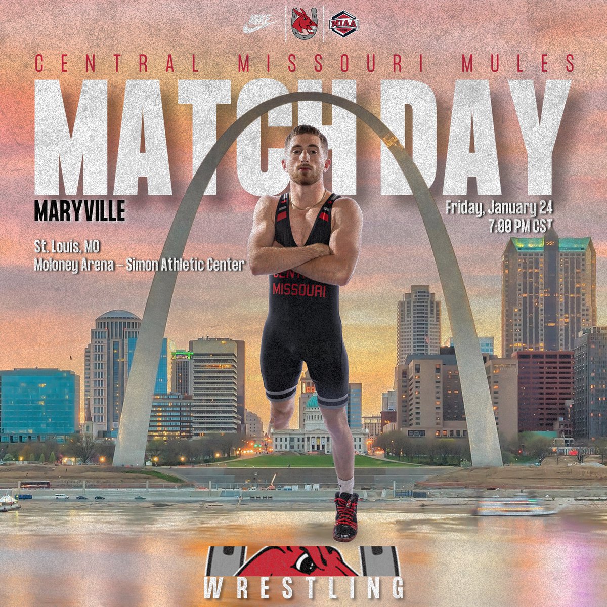UCMwrestling's tweet photo. 🚨MATCH DAY🚨

Opening up dual season in St. Louis!

#SaddleUp

🆚 | #24 Maryville
🕐 | 7:00pm
📍 | St. Louis, MO
🏟 | Moloney Arena - Simon Athletic Center
📺 | https://t.co/xy7CeXPnio https://t.co/BWlS1OkNsA
