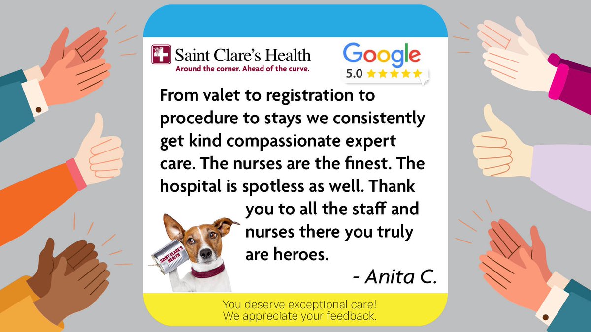We love our patients and their feedback. Thanks for your wonderful compliments!!#googlereviews #reviews #feedback #fivestars #saintclareshealth #aroundthecorner #aheadofthecurve