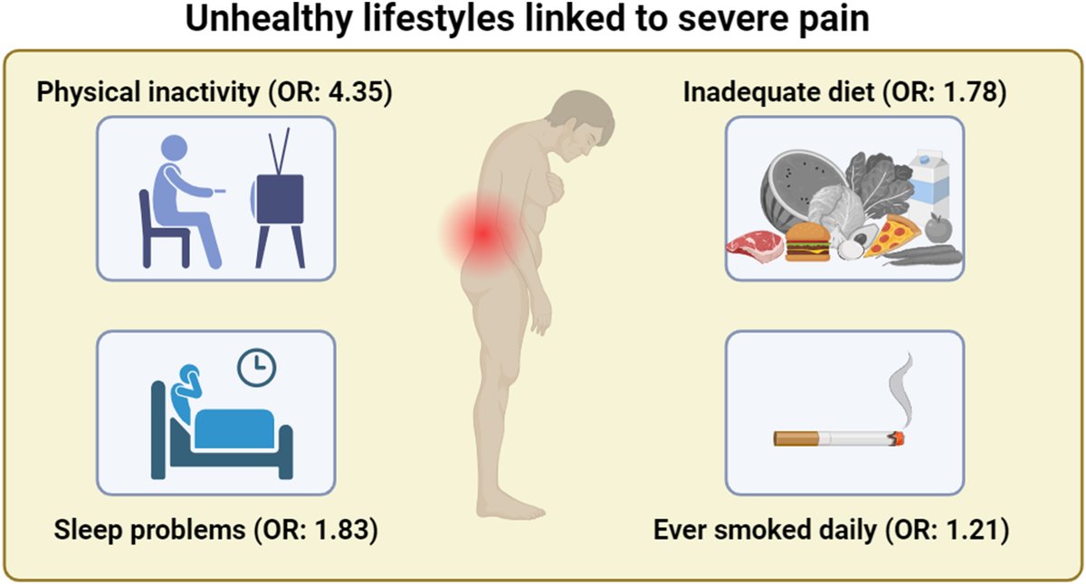 Physical  inactivity is the most important unhealthy lifestyle factor for pain  severity in older adults with pain: A SHARE-based analysis of 27,528  cases from 28 countries.

👇👇👇

sciencedirect.com/science/articl…