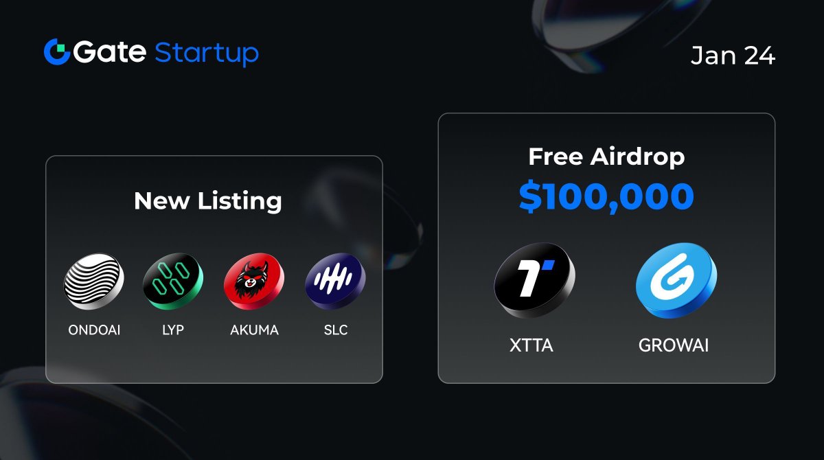 Gate_Launch's tweet photo. 📢 https://t.co/a1d9vDdxRr Startup 1.24 Listed Projects&Subscription Projects!
💎 #Listed Projects: #ONDOAI, $LYP, #AKUMA, $SLC.
💎 #Subscription Projects: $XTTA, #GROWAI.
🔗 Join now : https://t.co/alzWIdbZZ8
🔥More free airdrops are waiting for you! https://t.co/a1inqJqrEC