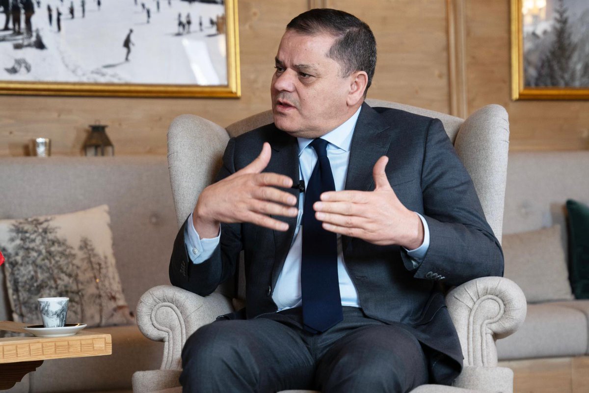 Forbes_MENA_'s tweet photo. At the World Economic Forum in #Davos, Libyan Prime Minister Abdulhamid Dbeibeh discussed plans to boost the economy, emphasizing the importance of regional and international cooperation.

Full interview coming soon.. https://t.co/x5omKHWnke 

 #Forbes #Libya #WorldEconomicForum  
@KhuloudAlOmian @Dabaibahamid