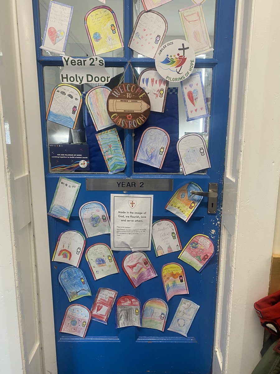 StCuthsCLS's tweet photo. It’s jubilee launch day and although the weather disrupted our launch assembly, we have still created our ‘holy doors’ to show we are pilgrims of hope! @CAFODHN @EthosBWCET1 💙 https://t.co/4XVe0q4sl4