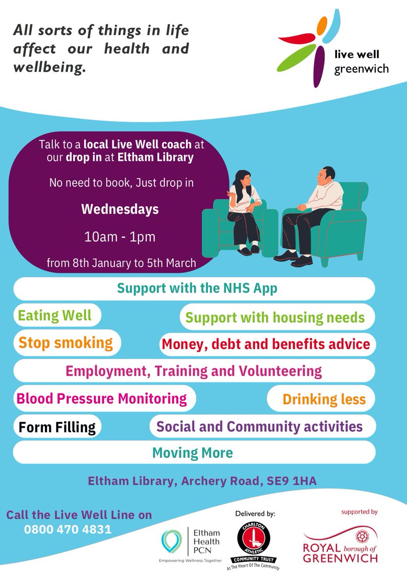 ElthamLibrary's tweet photo. This week is #HealthInformationWeek + #ElthamLibrary are encouraging you to look at your health + wellbeing with a new display of books to educate yourself. In partnership with LiveWell Greenwich on Wednesdays from 10am-1pm we offer a drop in health advice check. https://t.co/ZaEUfzgk2A