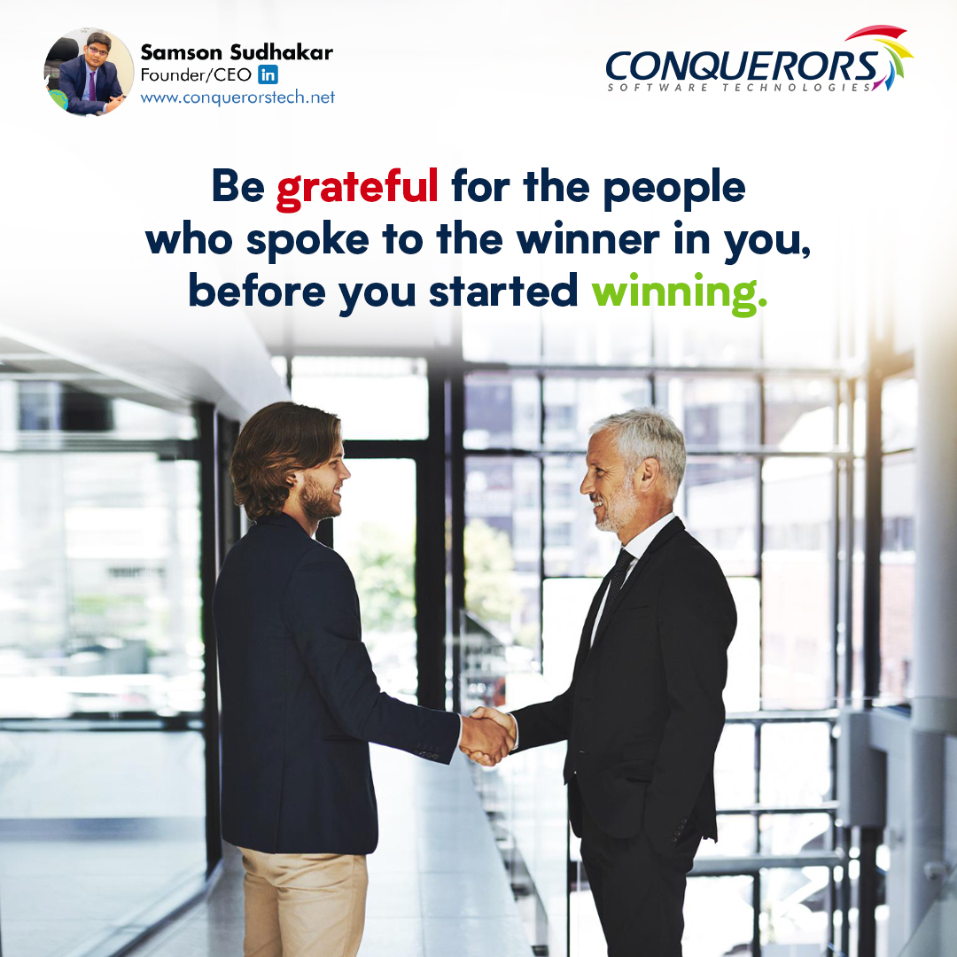 ConquerorsTech's tweet photo. Success is rarely a solitary journey. Behind every achievement lies the influence of those who recognized your potential long before it was evident to you.
#MondayMotivation #SuccessJourney #MentorshipMatters #SamsonSudhakar #ConquerorsSoftwareTechnologies #BeyondConquerors https://t.co/ulPv7G2IOx