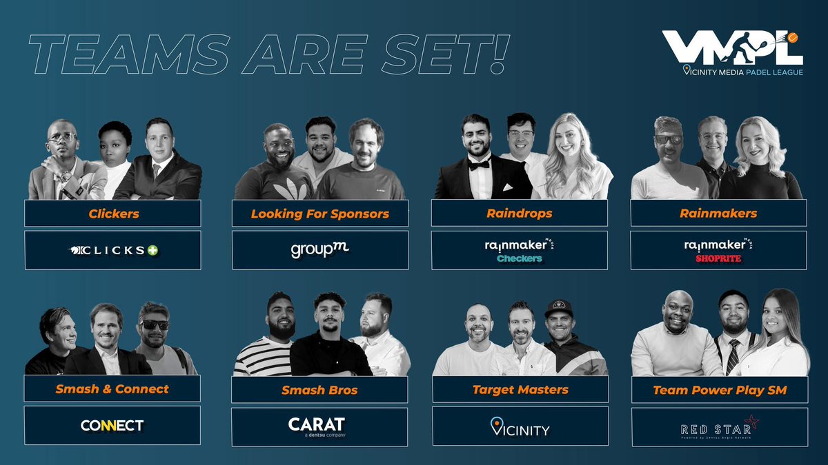 📢 The teams are set, ready to prove their padel serves are as precise as our ad-serving! 🎯 The Vicinity Media Padel League hits off next Thursday with the industry's pros, in the best city in the world, Cape Town! Keep an eye on our socials for highlights!🏆 #PadelPros