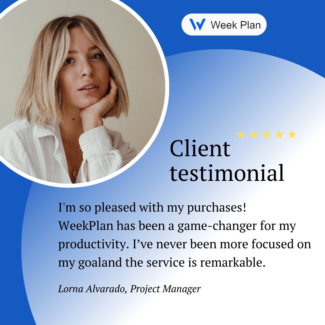 weekplan's tweet image. 🌟 Hear it from our happy customers! WeekPlan is changing the way people approach productivity. Ready to level up?

#productivitytips #goalsetting #timeblocking #eisenhowermatrix #timemanagement #worksmarternotharder #planneraddict #dailyplanner #weekplan