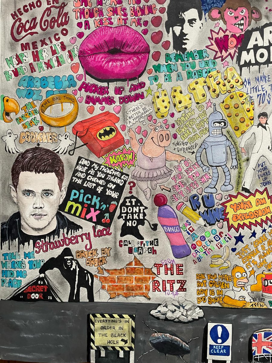 JanetHalmshaw's tweet photo. Close up shots of arctic monkeys artwork currently in progress. #arcticmonkeys #alexturner #sheffield #art #graffiti #matthelders #jamiecook #music #nickomalley https://t.co/nfhsKUvhKT