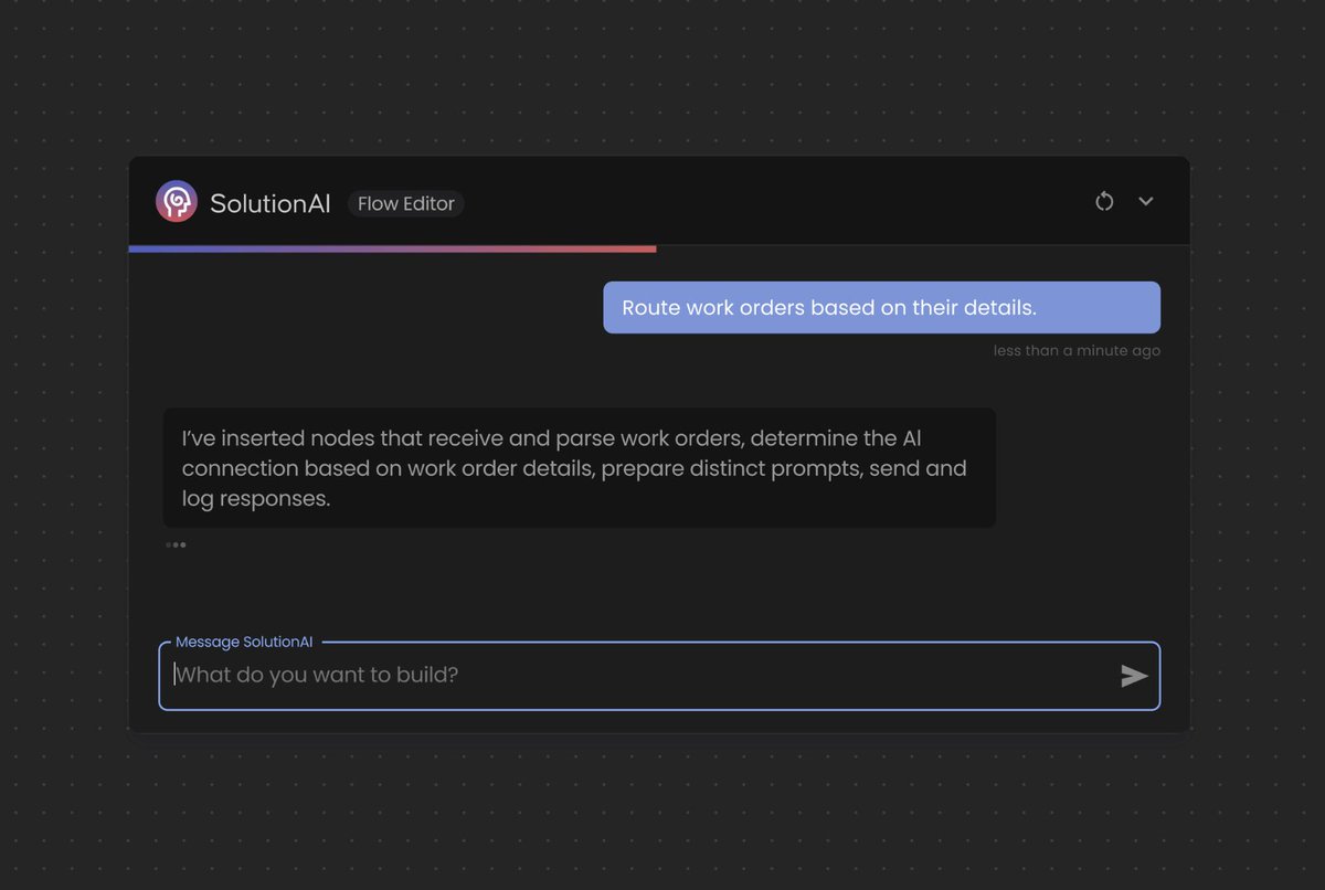 contextualio's tweet photo. 🚀 Simplify workflows with SolutionAI Build – Flow Editor:

✅ Drag-and-drop visual editing
✅ Flexible message routing
✅ AI-assisted JavaScript for advanced logic

Start building smarter today! 
https://t.co/VMwcURbD1D

#AIWorkflow #SolutionAI #VisualCodeTools #Innovation https://t.co/eD8UuDj7sb