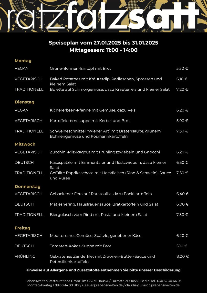 Unsere Karte für die nächste Woche. Wir freuen uns auf euren Besuch!
#ratzfatzsatt
