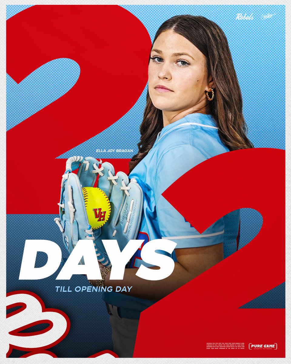 The countdown is on!!! Today we are spotlighting SENIOR, Union University commit, Catcher/Infielder, Ella Joy Bragan! 22 DAYS until GAME DAY! #gorebels @1rebelathetics <a href="/ejbragan25/">Ella Joy Bragan</a> <a href="/UUAthleticsSB/">Union University Softball</a>