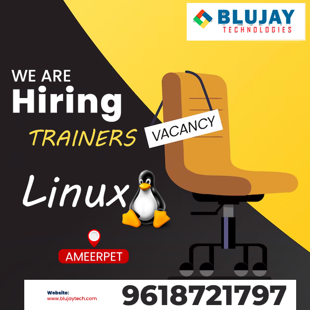 BlujayIT's tweet photo. We're Hiring! 
Blujay Technologies is looking for a passionate Linux Trainer to join our team in Ameerpet! 
Join us &amp; take your career to the next level! 📩
#BlujayTechnologies #Hiring #LinuxTrainer #TechJobs #TrainerRole #JoinOurTeam #Linux https://t.co/LM9zb8f6fU