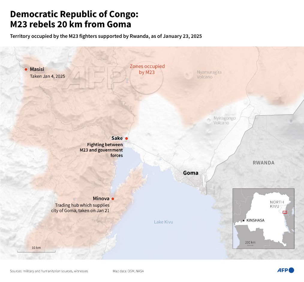 The DR Congo army and M23 have clashed near the main city in the country's volatile east as the UN warned the raging conflict had displaced over 400,000 people this year and could spark a regional war. 
u.afp.com/SkHW