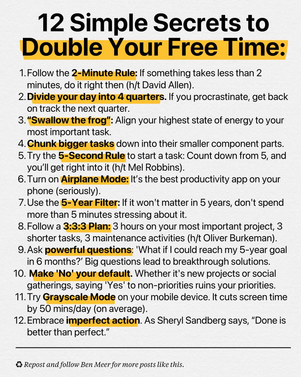 12 simple secrets to double your free time: